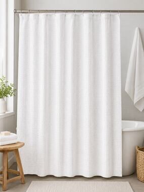 Room Essentials White Waffle Weave Fabric Shower Curtain 72 x 72 shower Curtain